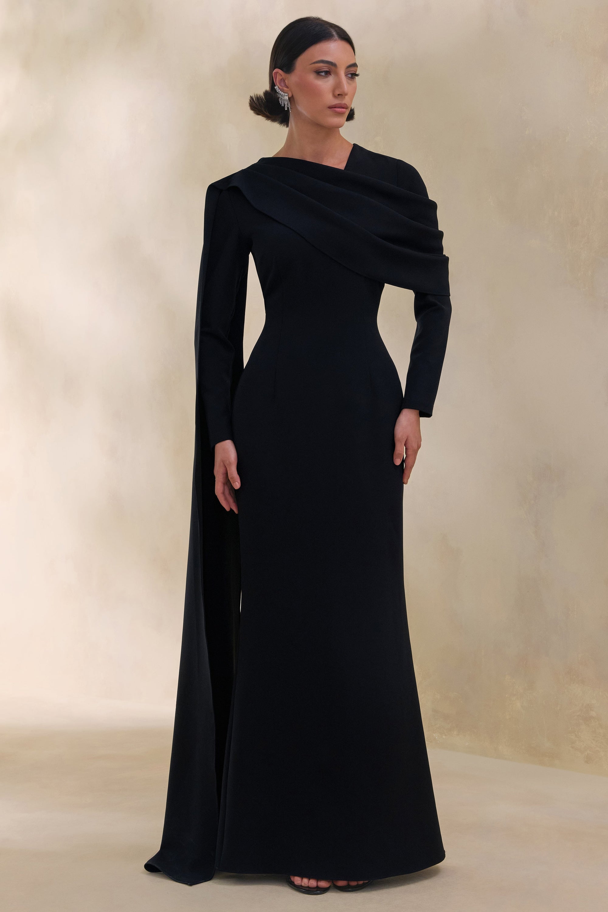 ECM_HR_CL137671001 - Heliora _ Black V-Neck Maxi Dress With Sash And Draped-Detail 2.jpg