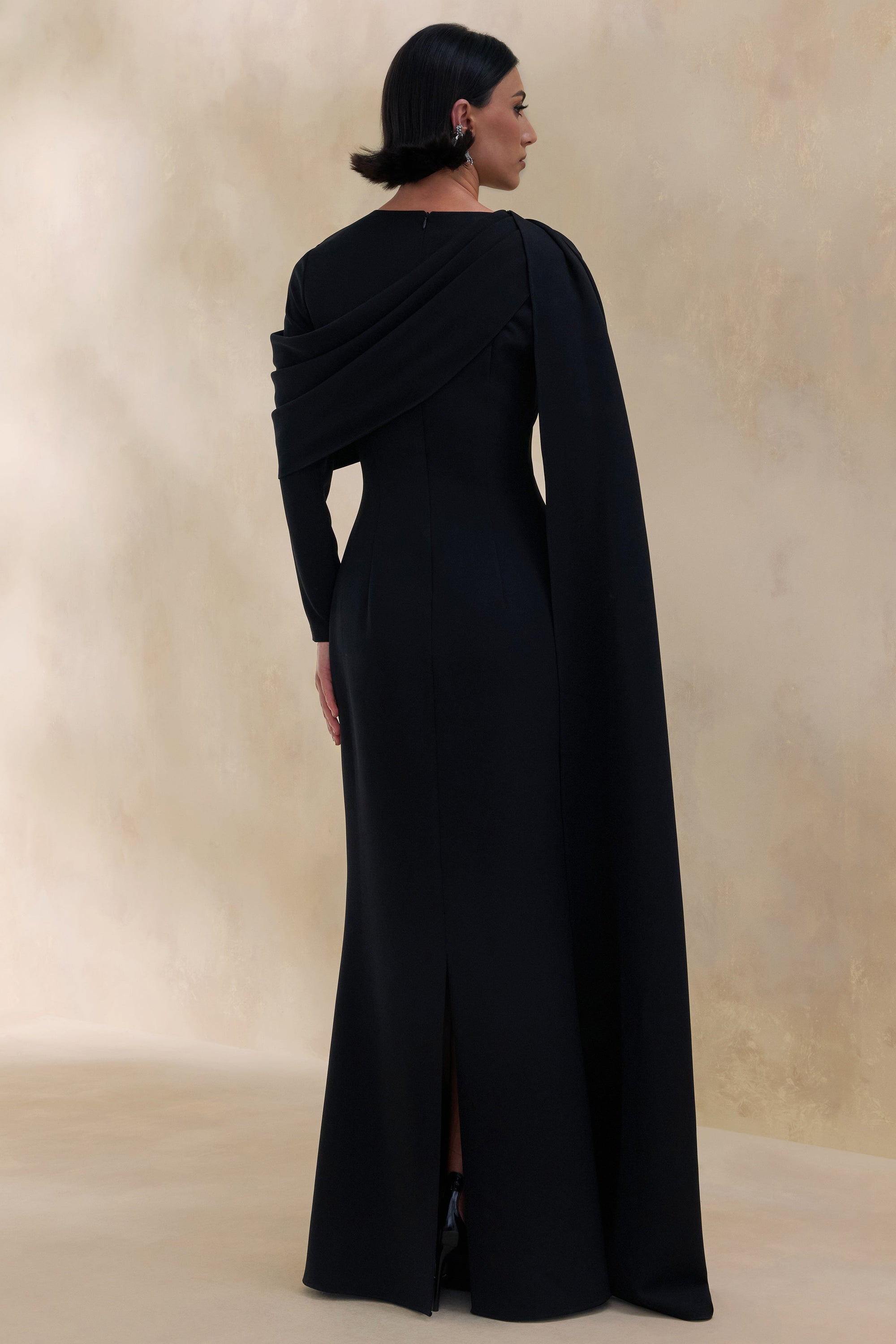ECM_HR_CL137671001 - Heliora _ Black V-Neck Maxi Dress With Sash And Draped-Detail 4.jpg