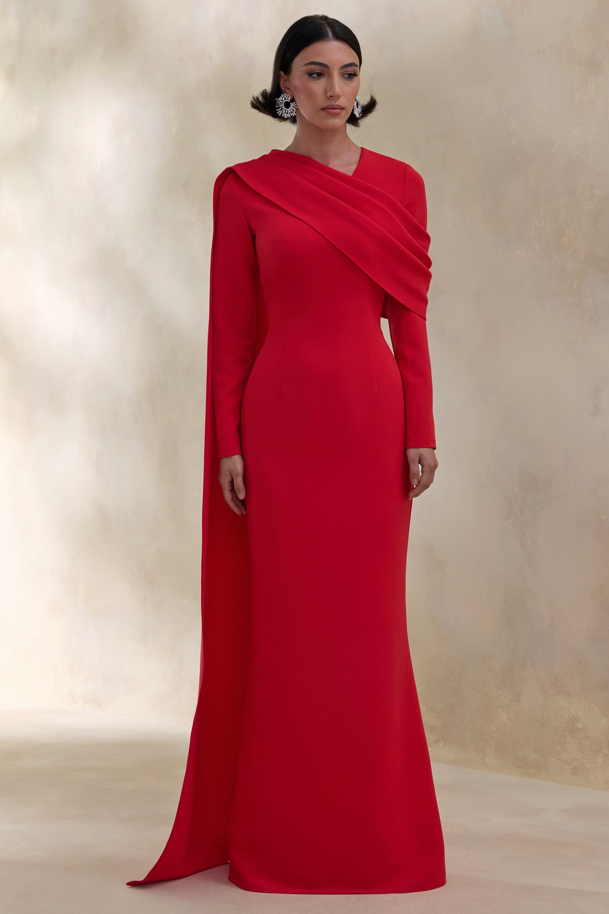 ECM_HR_CL137671100 - Heliora | Red V-Neck Maxi Dress With Sash And Draped-Detail0.jpg