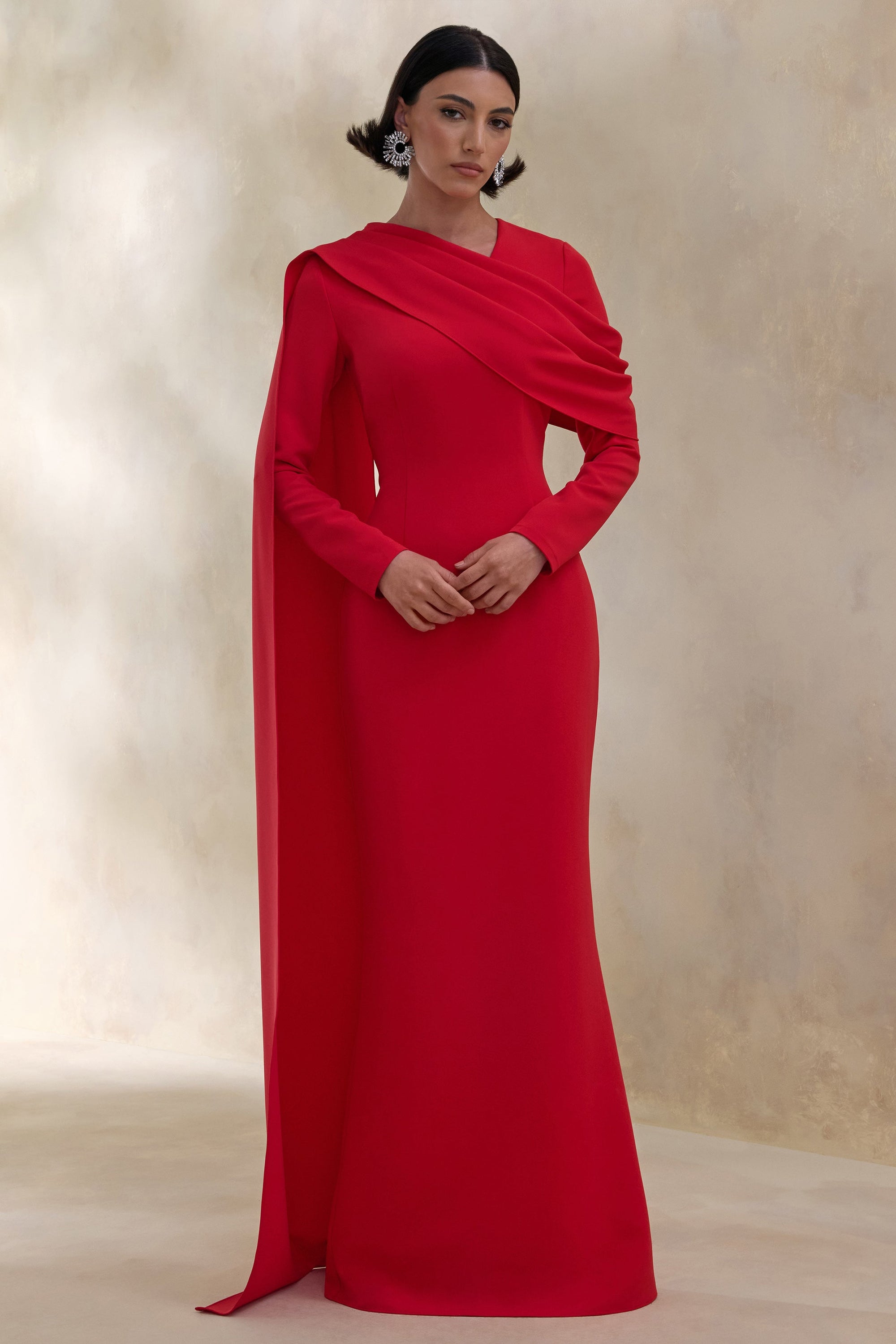 ECM_HR_CL137671100 - Heliora | Red V-Neck Maxi Dress With Sash And Draped-Detail1.jpg