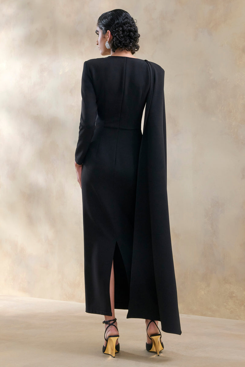 ECM_HR_CL137672001 - Jovea _ Black Round-Neck Maxi Dress With Cape-Sleeve 2.jpg