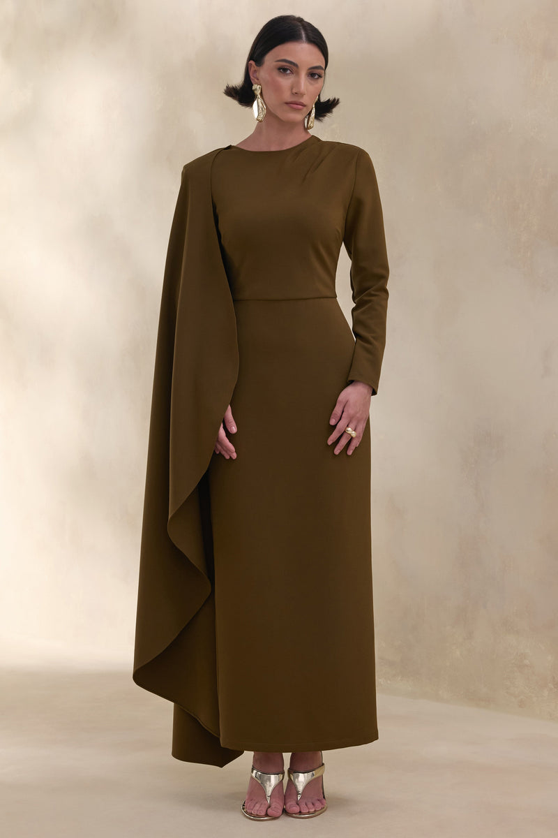 ECM_HR_CL137672031 - Jovea | Olive Round-Neck Maxi Dress With Cape-Sleeve 0.jpg