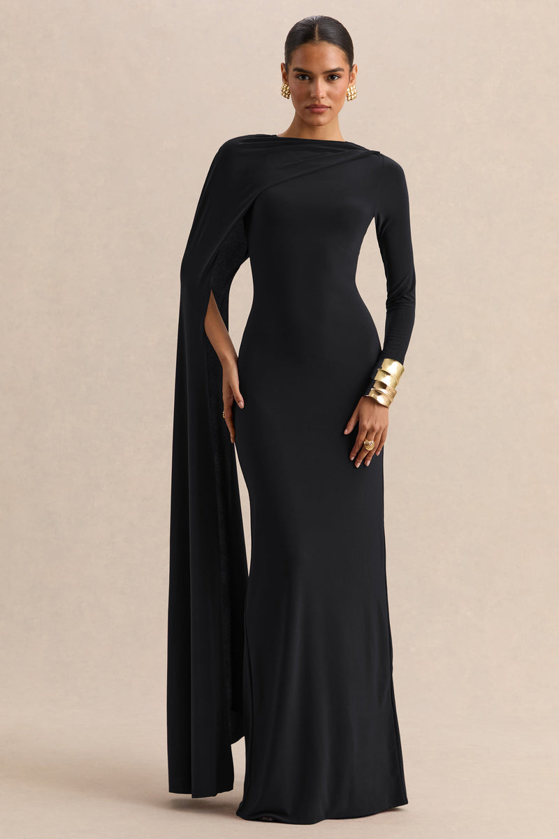 ECM_HR_CL137676001 - Halina - Black High-Neck Maxi Dress With Cape-Sleeve 01.jpg