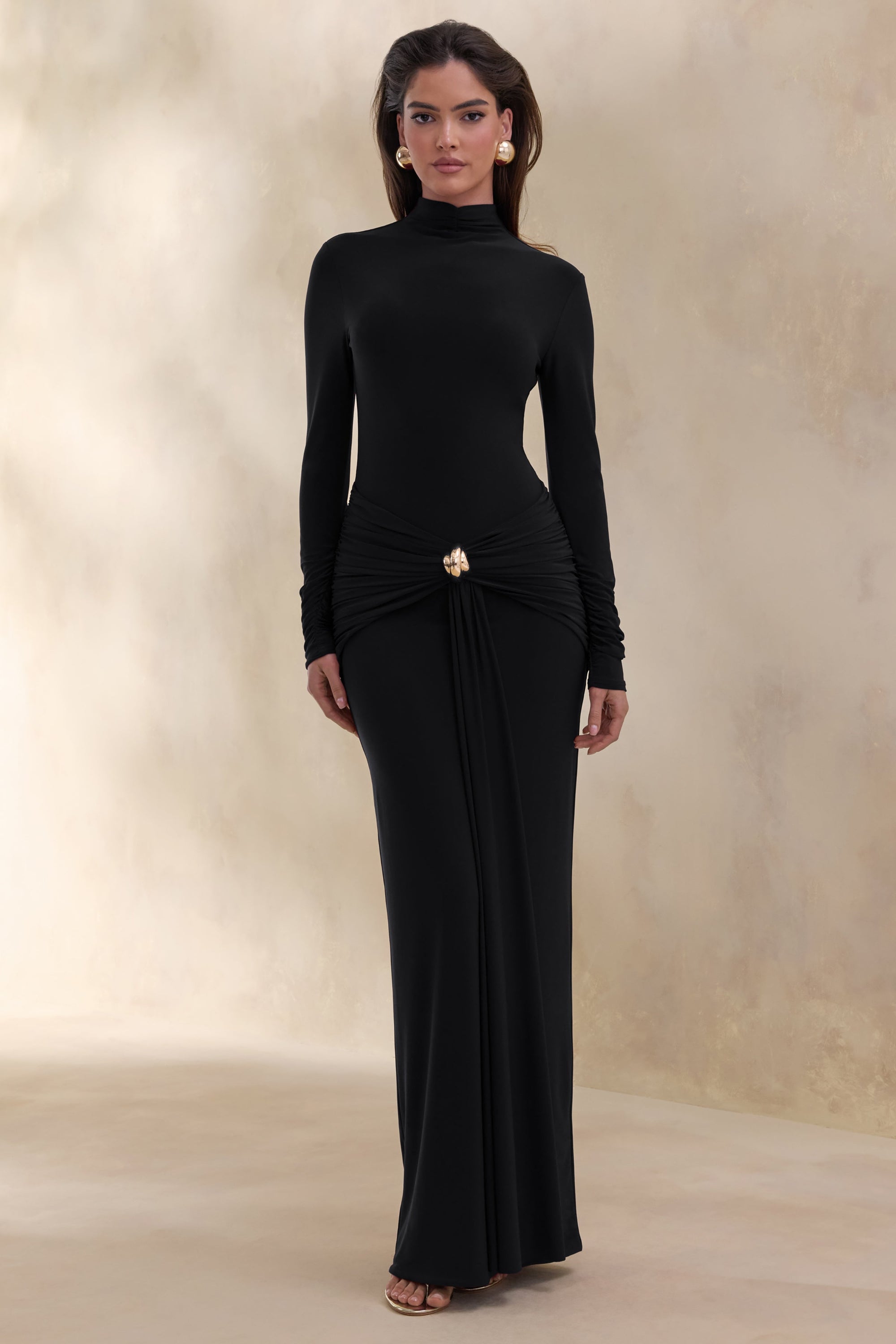 ECM_CL137678001---Ambrette-Black-High-Neck-Maxi-Dress-With-Gathered-Detailing_01.jpg