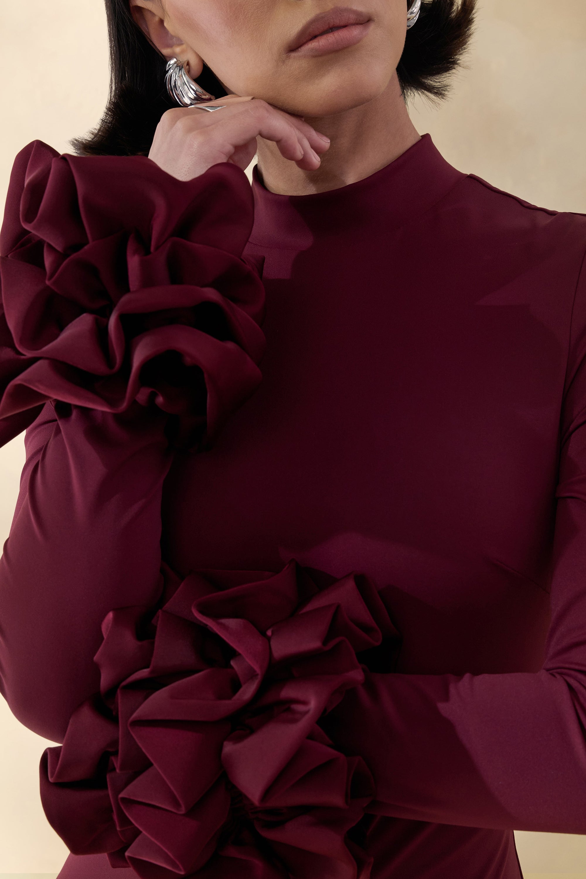 ECM_HR_CL137681090 - Jaselle | Dark Plum High-Neck Maxi Dress With Ruffled Satin-Cuffs 4.jpg