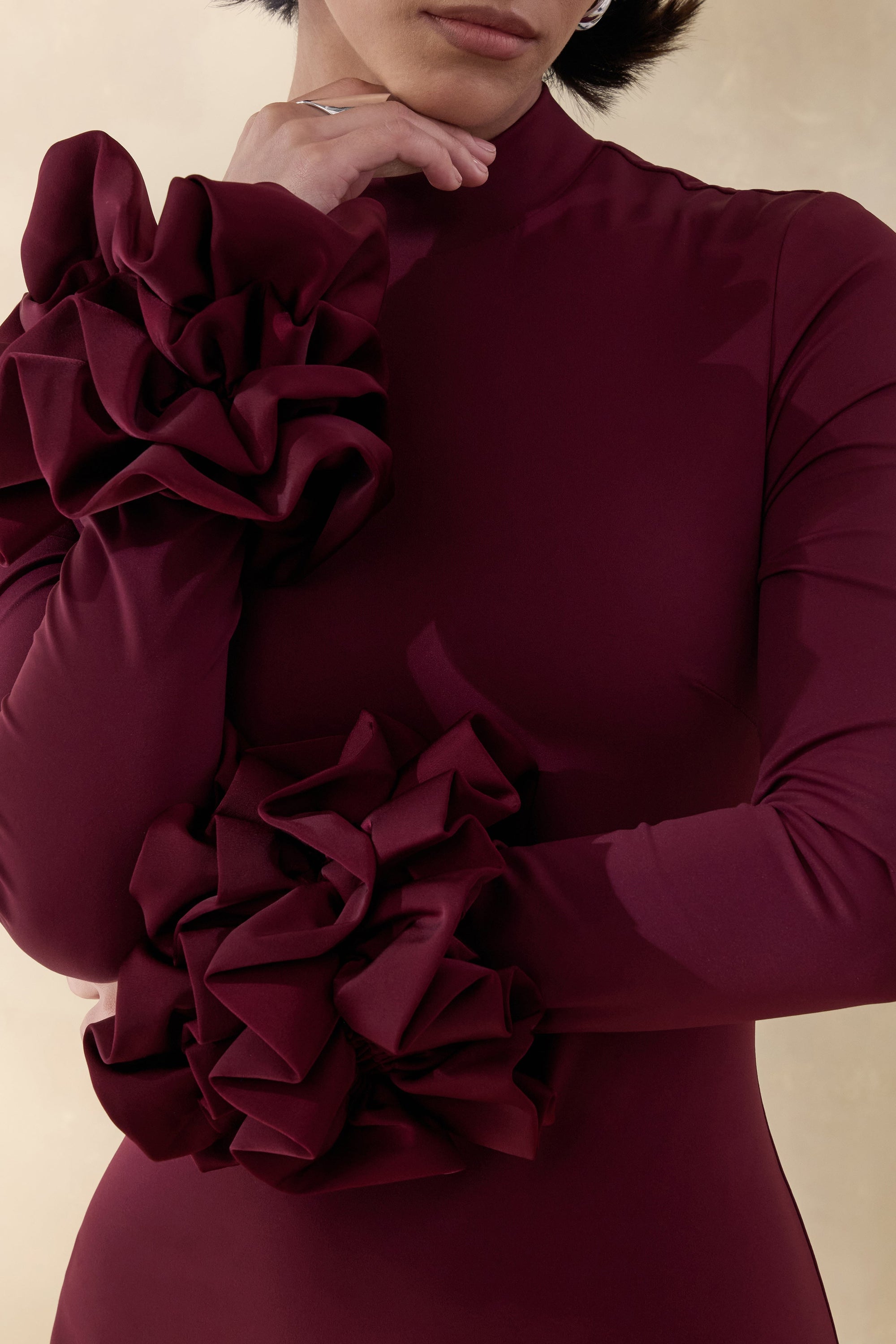 ECM_HR_CL137681090 - Jaselle | Dark Plum High-Neck Maxi Dress With Ruffled Satin-Cuffs 5.jpg