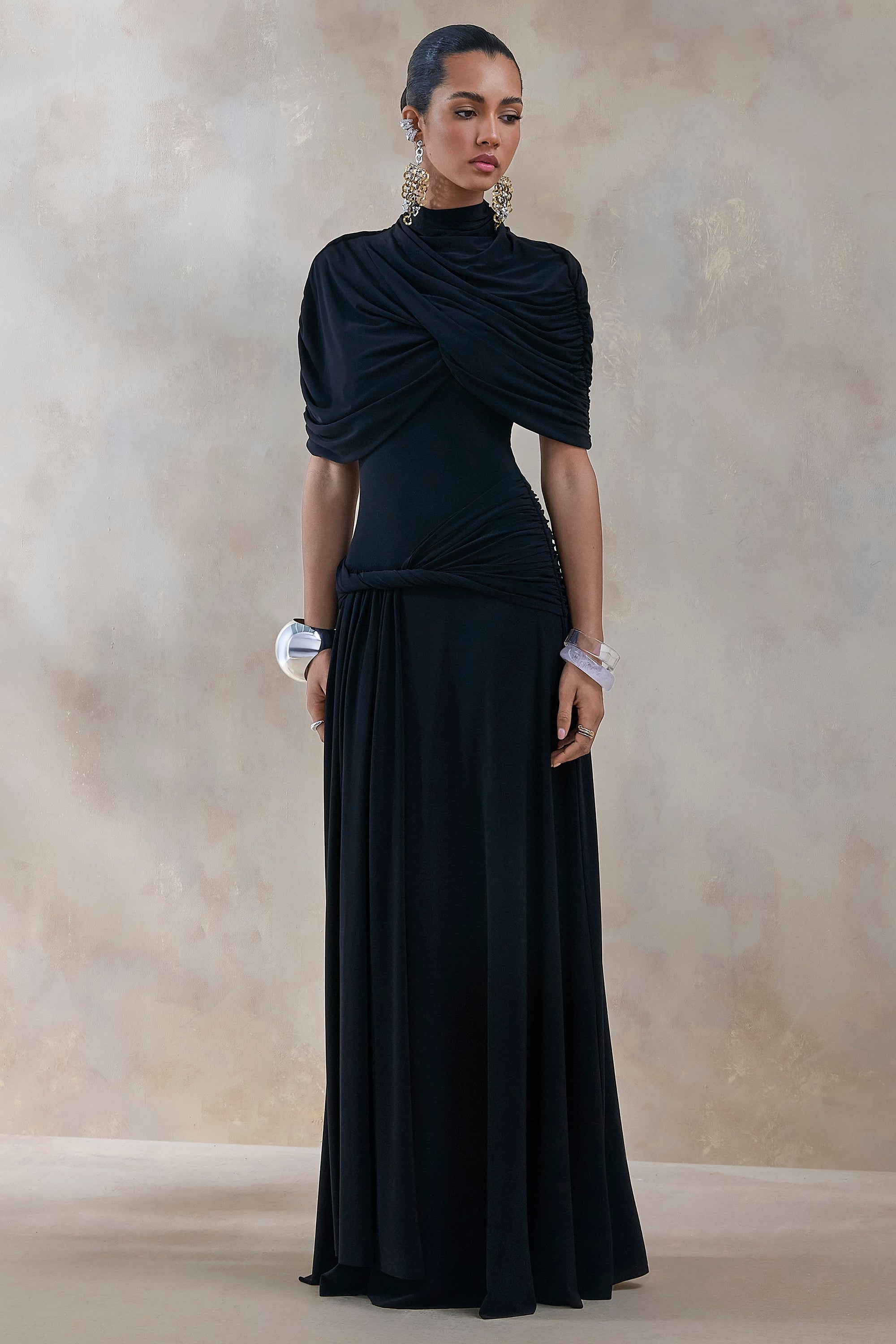 ECM_HR_CL137692001 - Evelisse | Black High-Neck Maxi Dress With Short-Cape Sleeves1.jpg