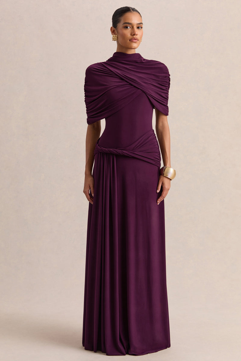 ECM_HR_CL137692090 - Evelisse _ Plum High-Neck Maxi Dress With Short-Cape Sleeves 01_H.jpg