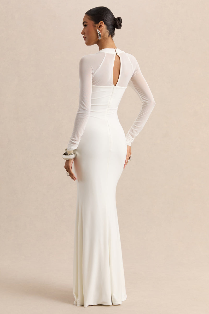 ECM_HR-CL137788110 - Fleurisia - White Square-Neck Maxi Dress With Mesh Long-Sleeves 06.jpg