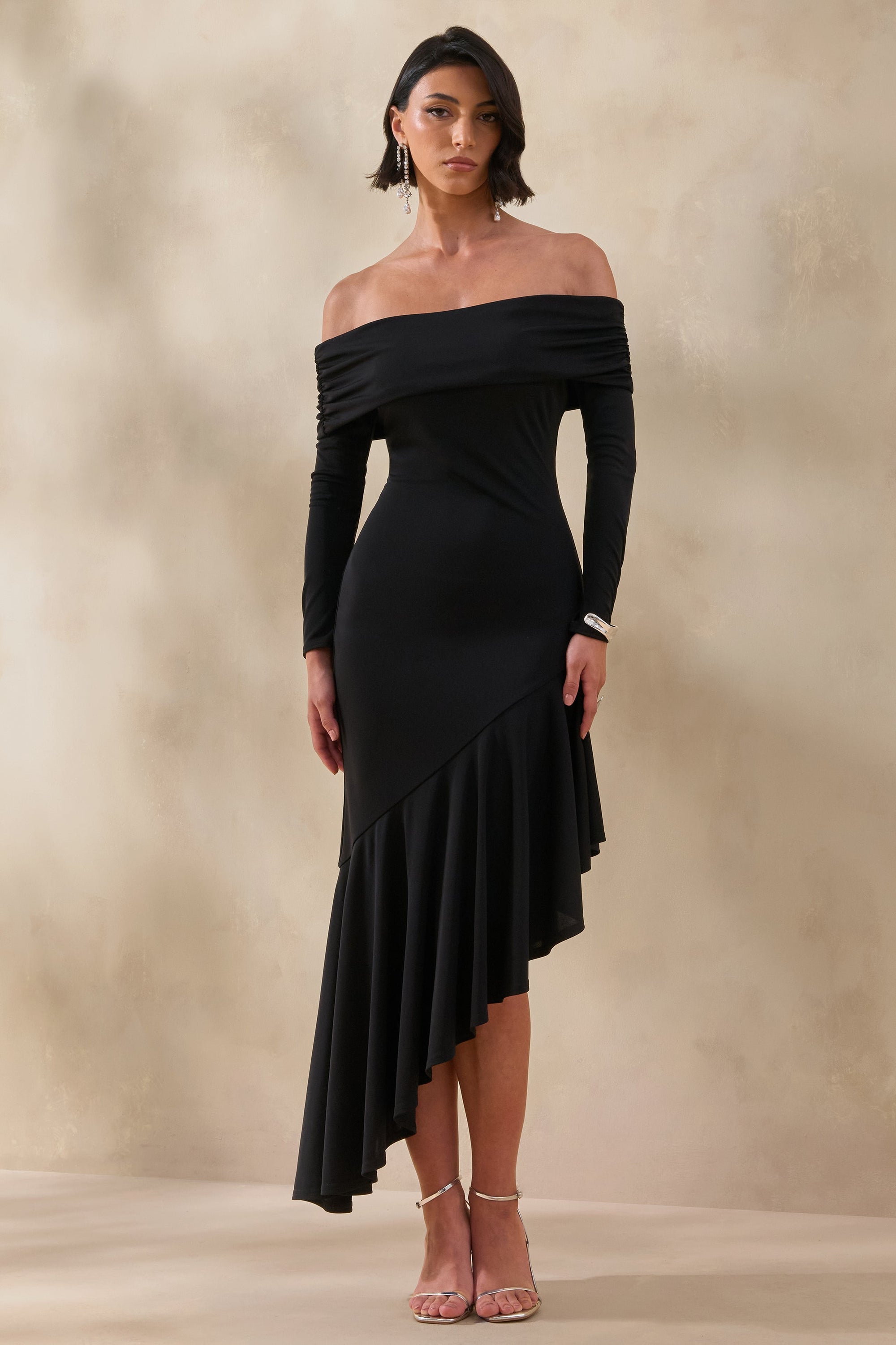CL137867001 - Goldara | Black Bardot-Neck Maxi Dress With Ruffled Asymmetric-Hem 0.jpg