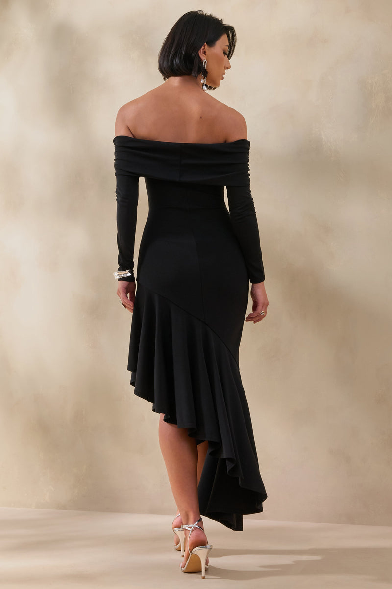 CL137867001 - Goldara | Black Bardot-Neck Maxi Dress With Ruffled Asymmetric-Hem 3.jpg