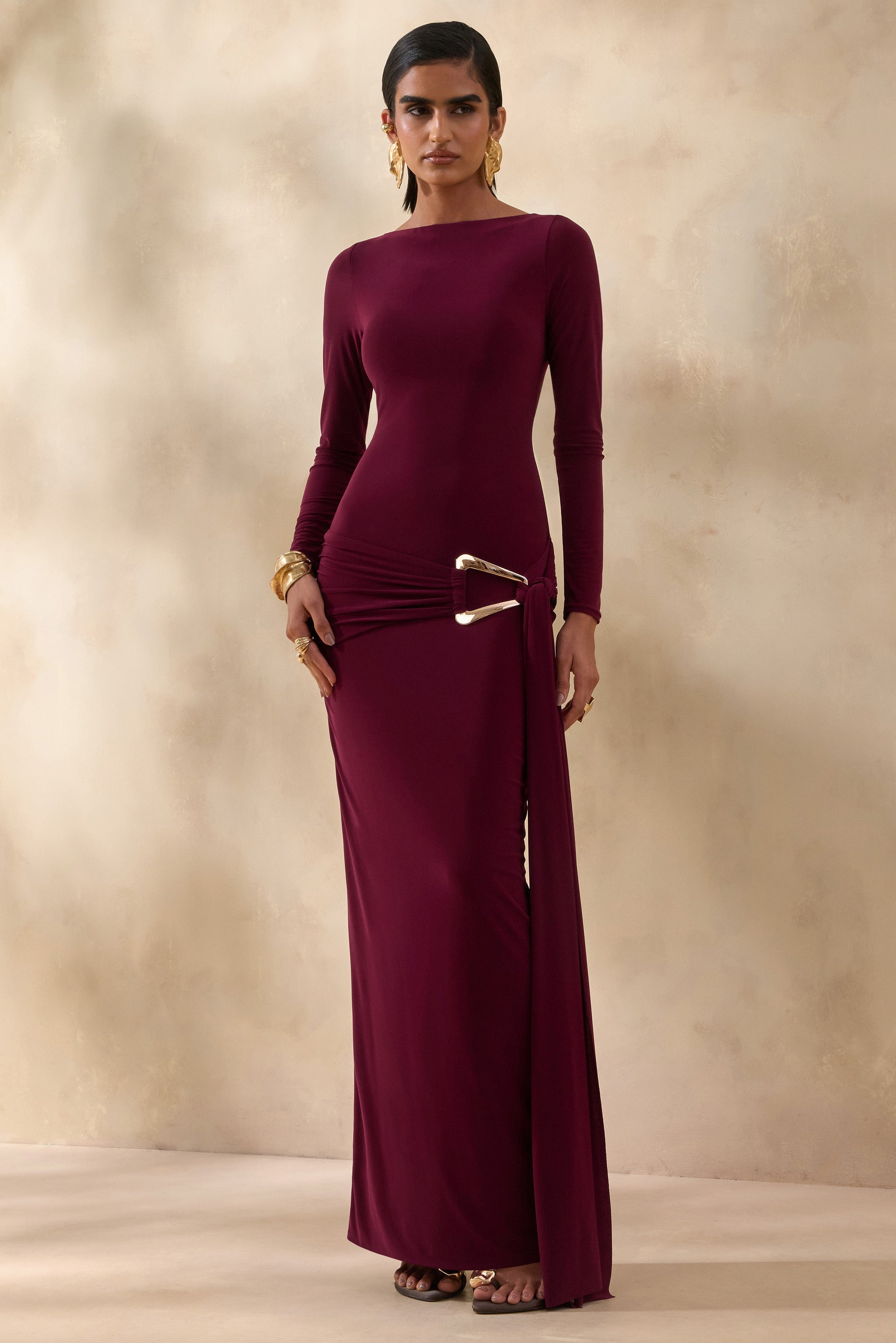ECM_HR_CL137884102 -  Astrielle | Burgundy Round-Neck With Gold-Detail And Sash 0.jpg