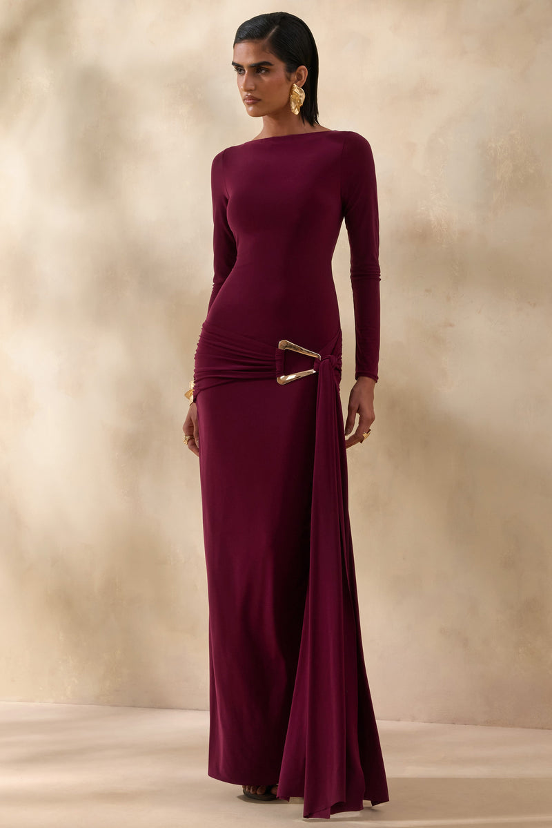 ECM_HR_CL137884102 -  Astrielle | Burgundy Round-Neck With Gold-Detail And Sash 2.jpg
