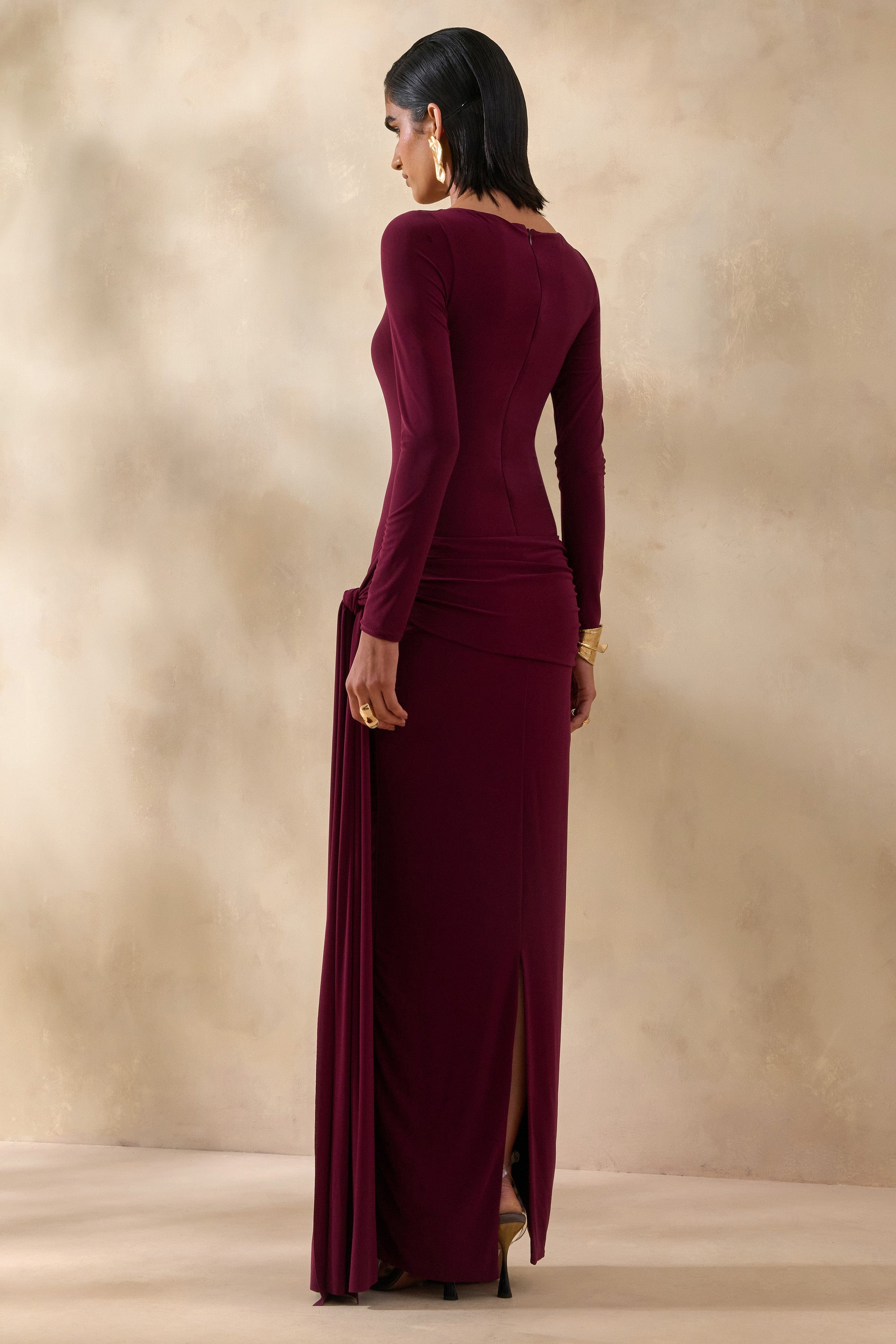 ECM_HR_CL137884102 -  Astrielle | Burgundy Round-Neck With Gold-Detail And Sash 3.jpg