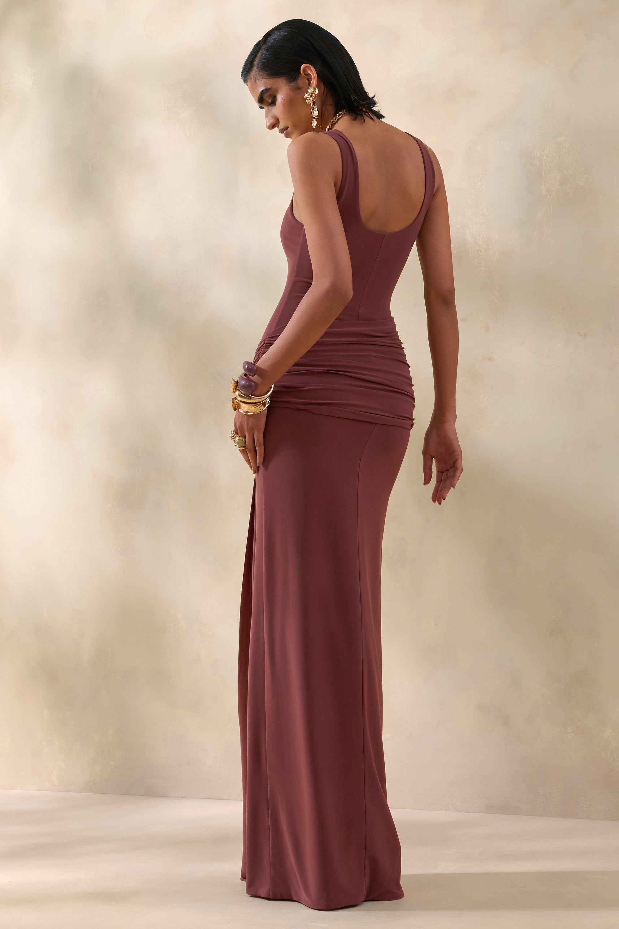 ECM_HR_CL137889021 -Lienna | Brown Scoop-Neck Maxi Dress With Gathered-Detail And Sash 3.jpg