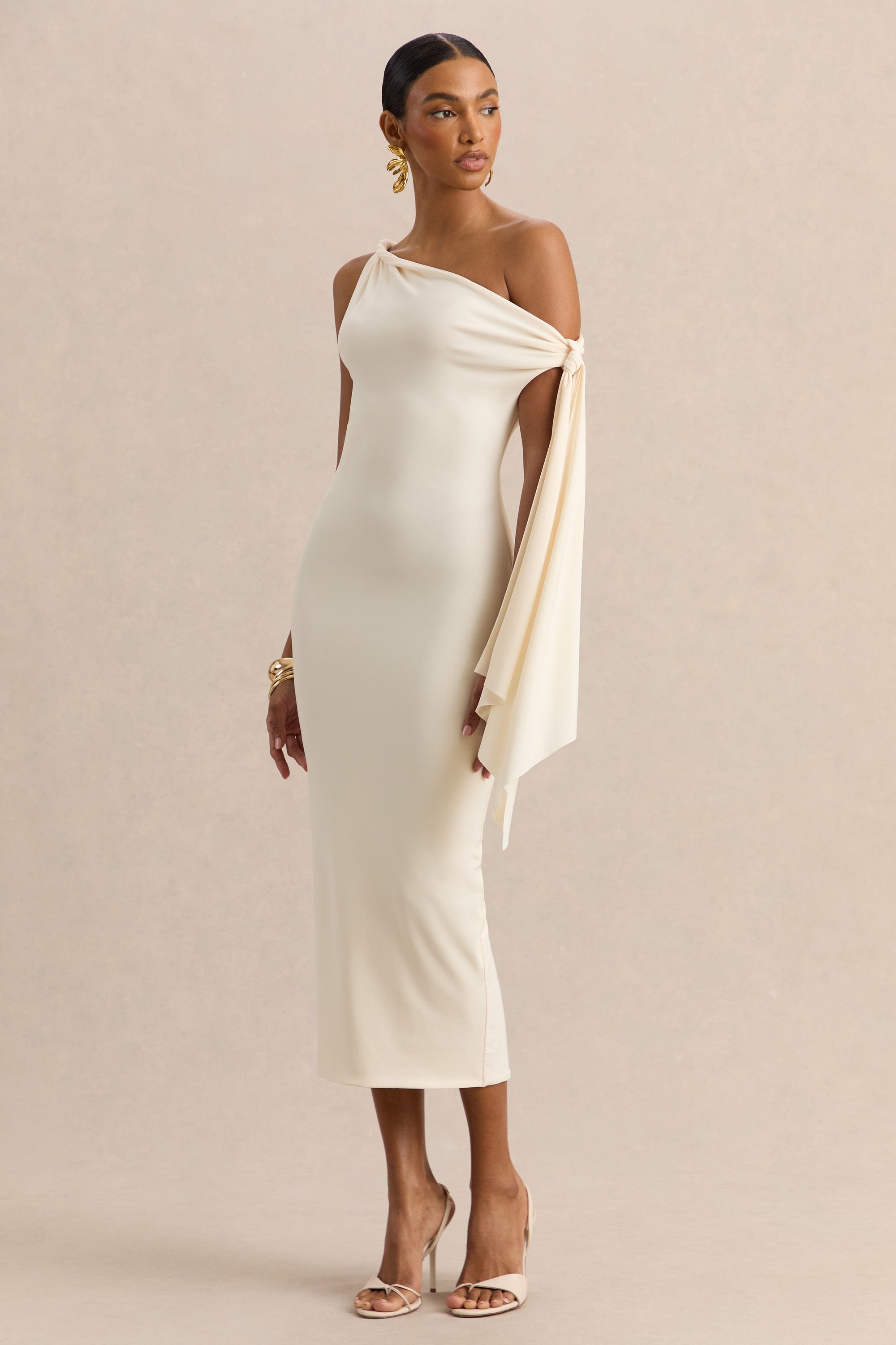 ECM_HR_CL137892111 - Arcelia - Cream Asymmetric-Neck Midi Dress With Knot-Sleeve Detail - 66.jpg