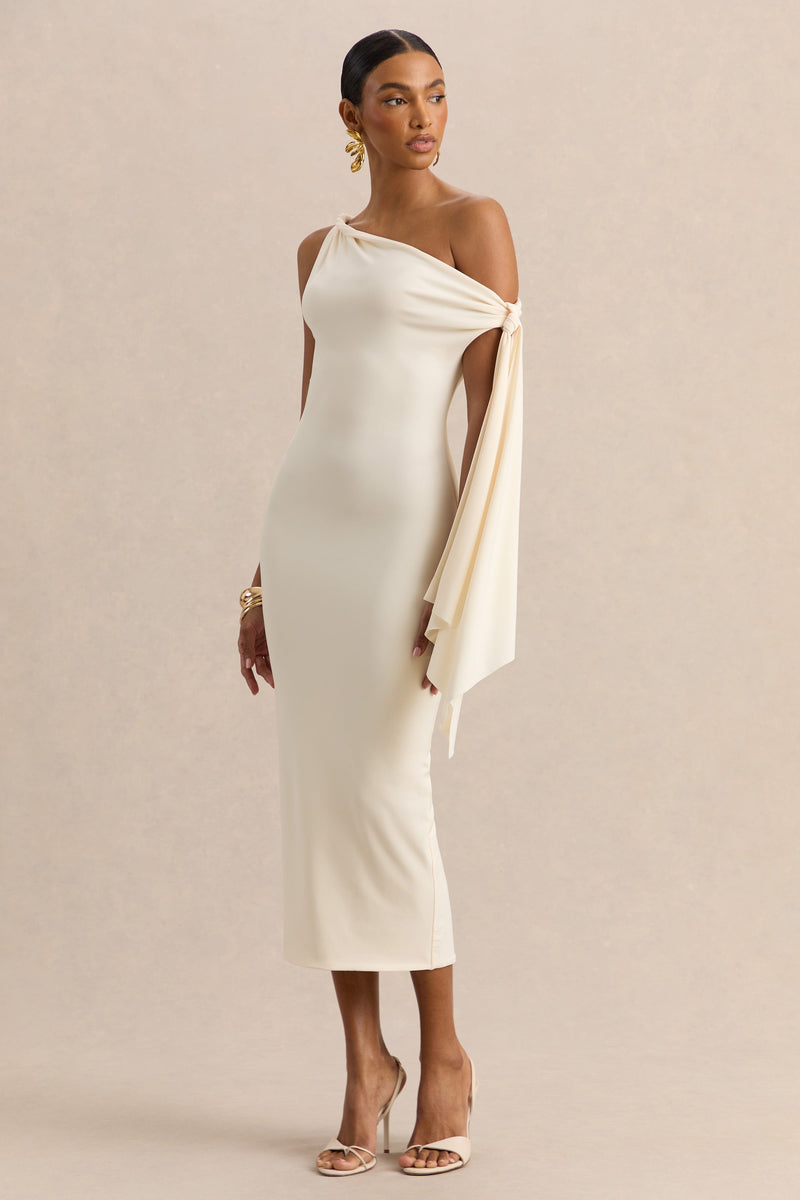 ECM_HR_CL137892111 - Arcelia - Cream Asymmetric-Neck Midi Dress With Knot-Sleeve Detail - 66.jpg