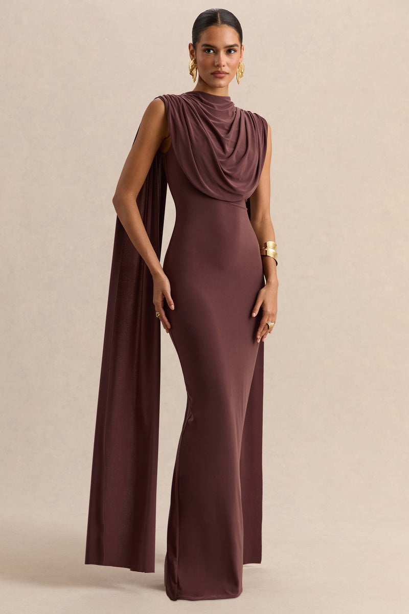 ECM_HR_CL138023021 - Patrina - Brown High-Neck Maxi Dress With Draped-Detailing And Cape-Sleeves 02_HERO.jpg
