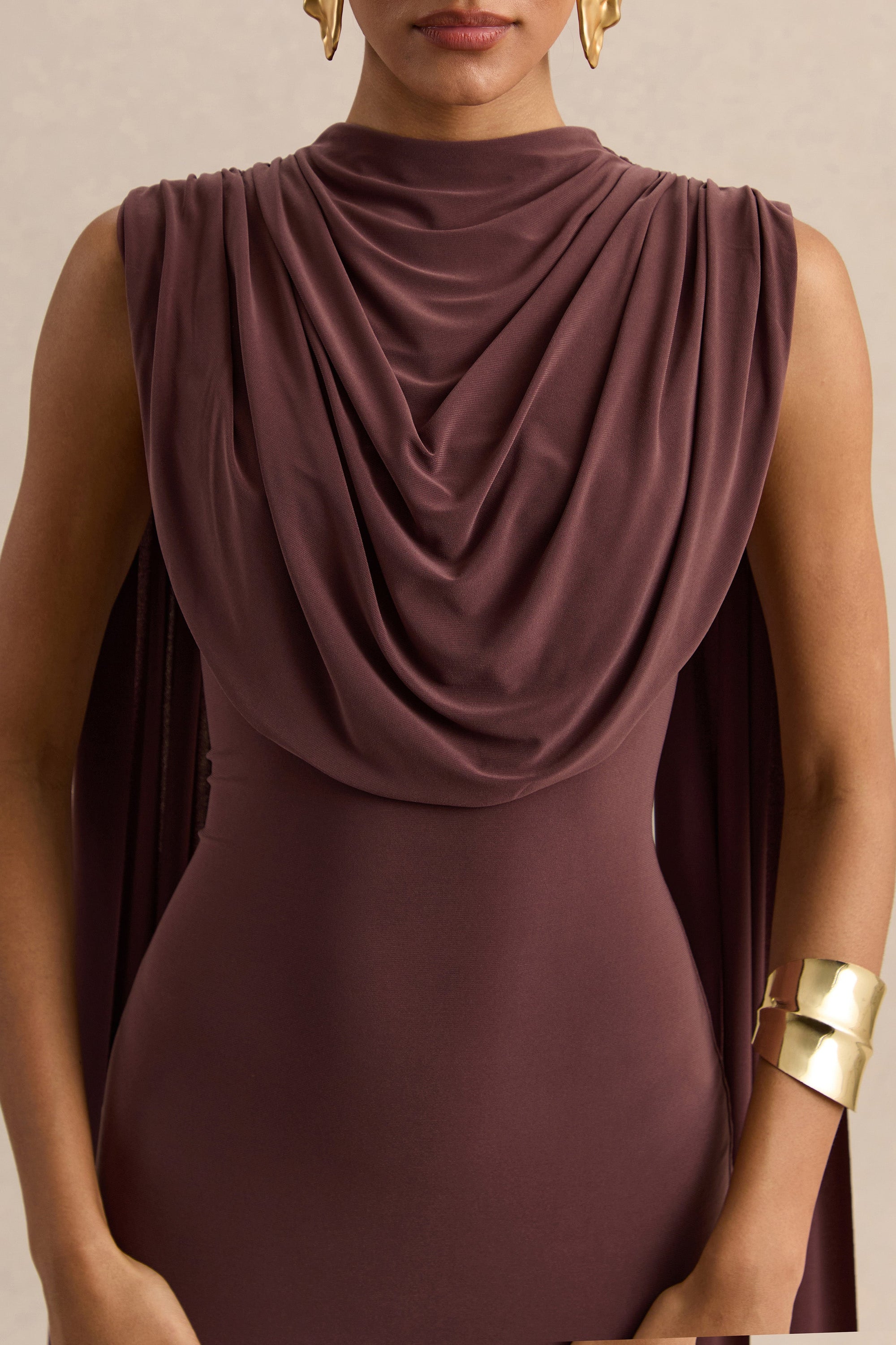 ECM_HR_CL138023021 - Patrina - Brown High-Neck Maxi Dress With Draped-Detailing And Cape-Sleeves 04.jpg