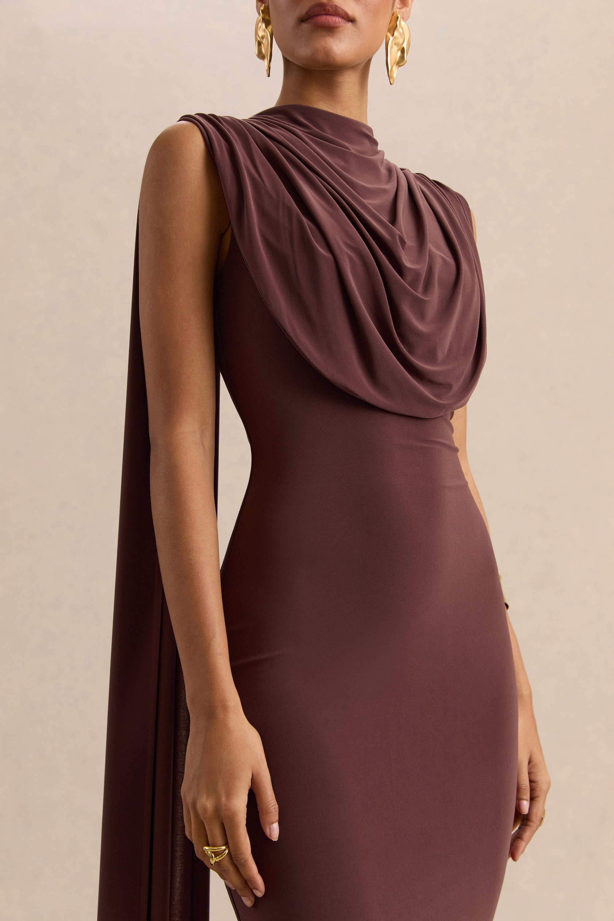 ECM_HR_CL138023021 - Patrina - Brown High-Neck Maxi Dress With Draped-Detailing And Cape-Sleeves 05.jpg