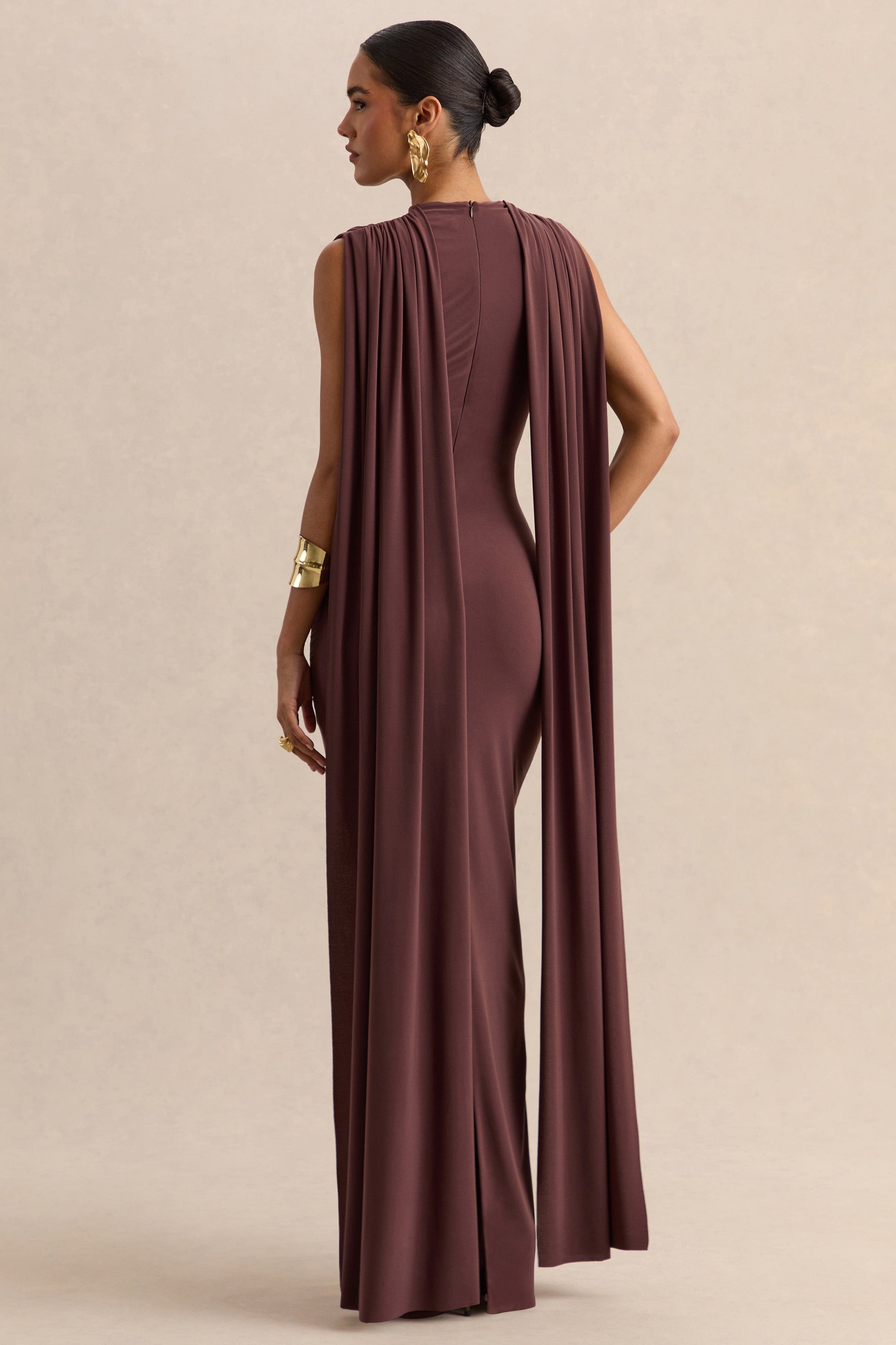 ECM_HR_CL138023021 - Patrina - Brown High-Neck Maxi Dress With Draped-Detailing And Cape-Sleeves 07.jpg
