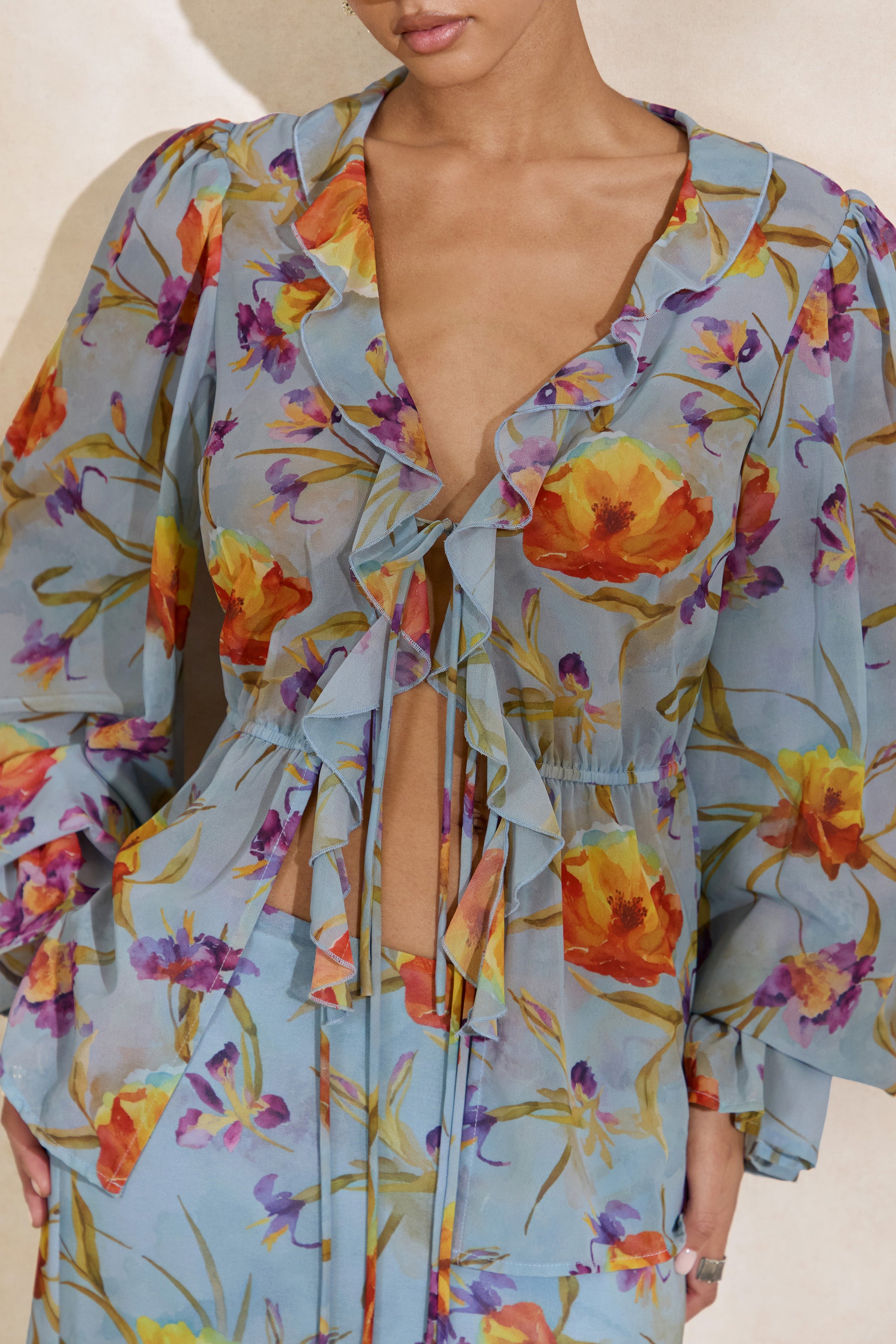 CL138215016 - Alveta _ Blue Floral Chiffon Sheer V-Neck Top With Ruffled Detailing  7.jpg