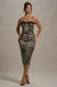 Sopranoos | Leopard Print Satin Sweetheart Lace Trim Midi Dress