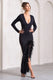 Finale | Black Feather Plunge Neck Thigh Split Maxi Dress - Club L 