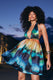 Naxos | Multi Blur Print Plunge-Neck Babydoll Mini Dress