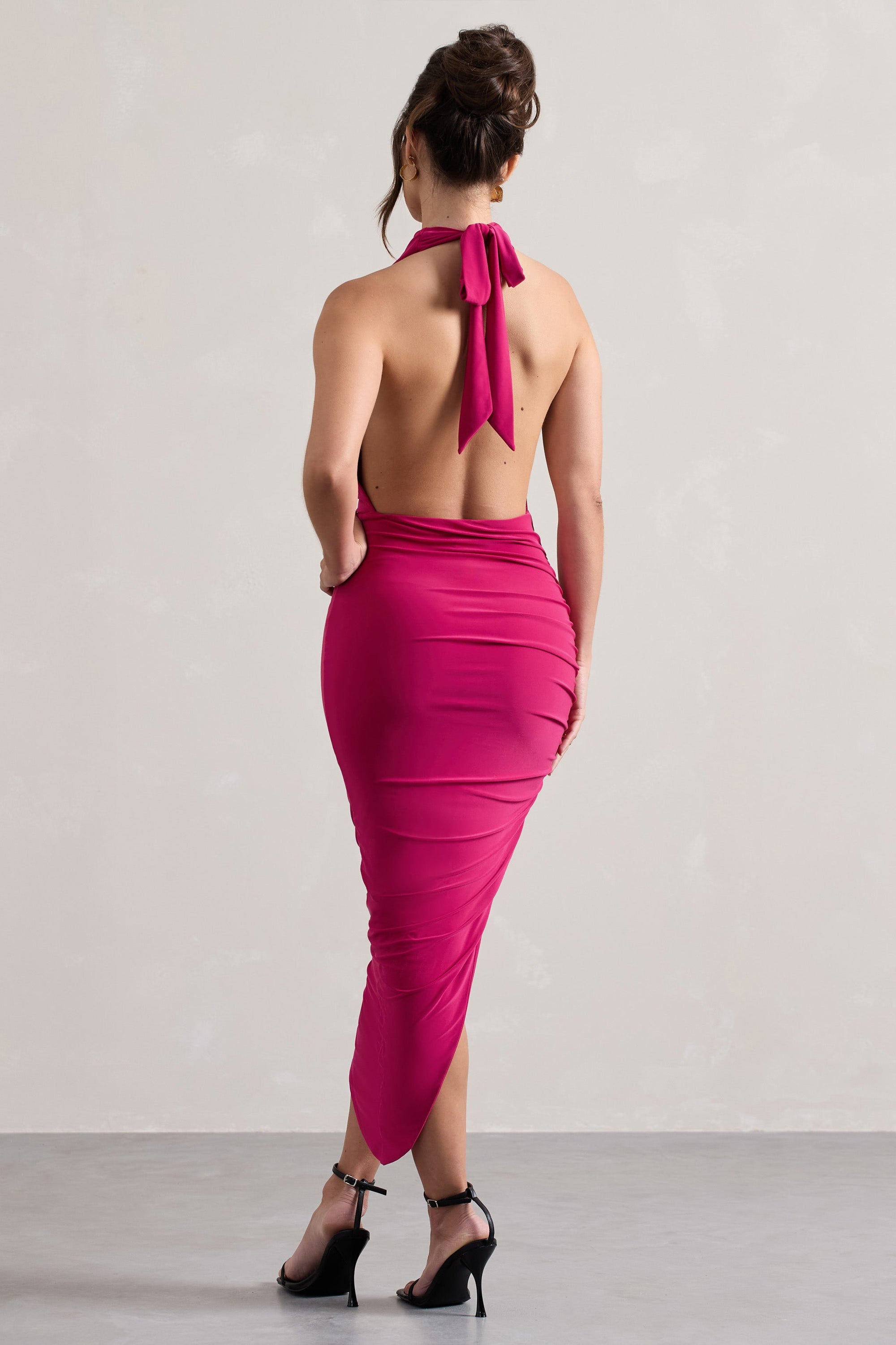 Hayley | Hot Pink Cowl-Neck Asymmetric Maxi Dress