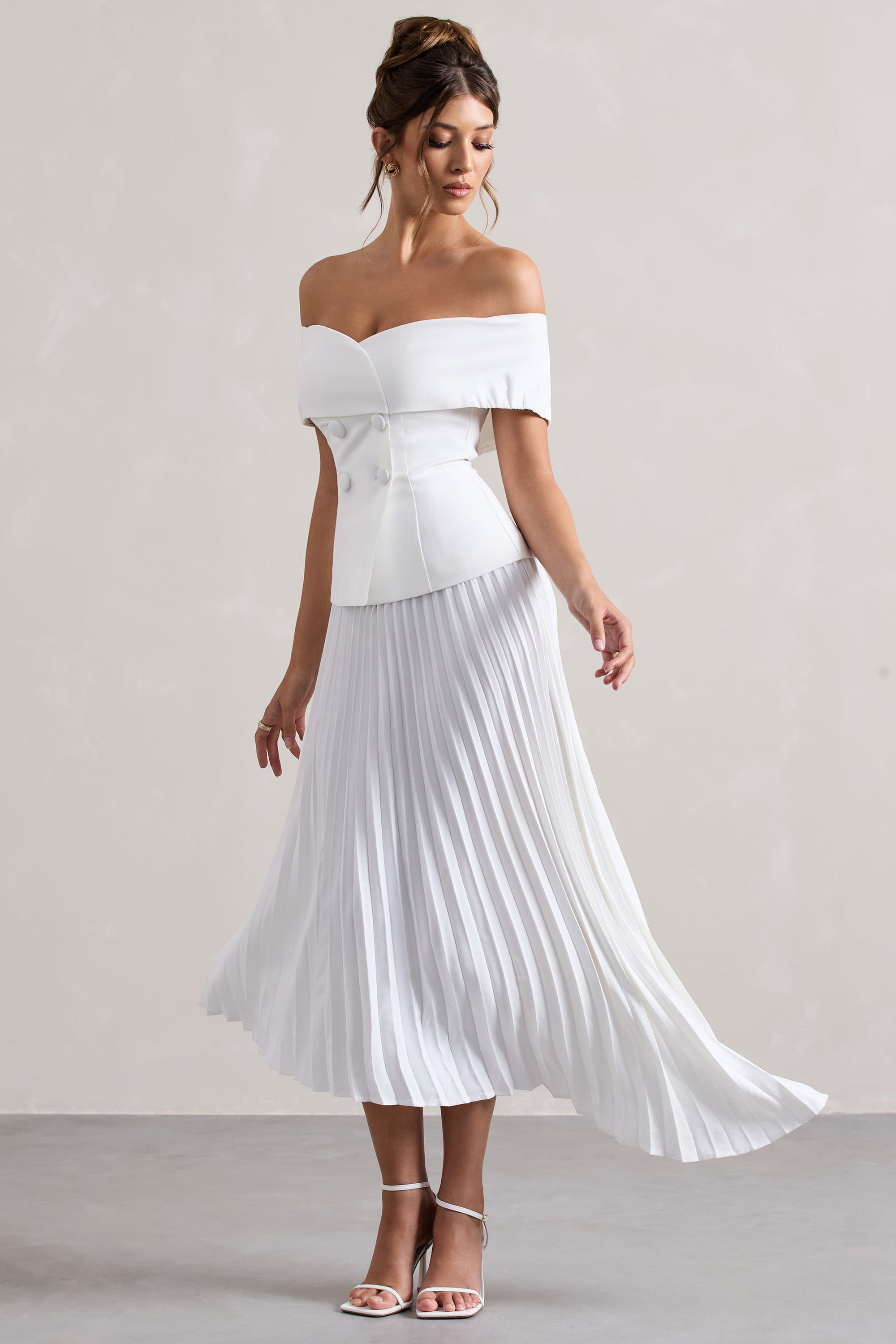 Hattie | White Bardot Tailored Maxi Dress With Plisse Skirt