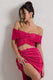 Seara | Hot Pink Plisse Twisted Bardot Crop Top